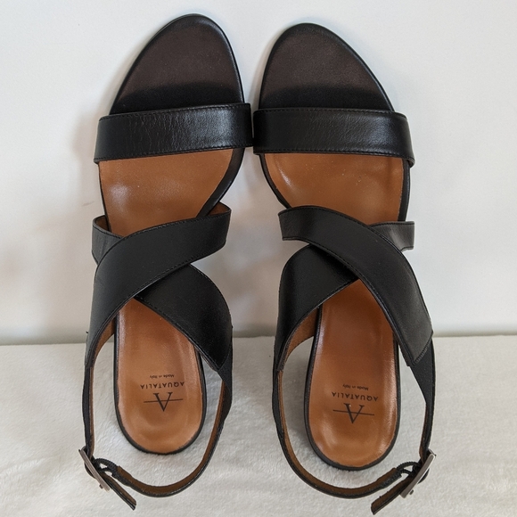 Aquatalia Sandals Nappa Leather Open Toe Slingback Strappy Wedge Black 10 NWOB - Picture 13 of 16